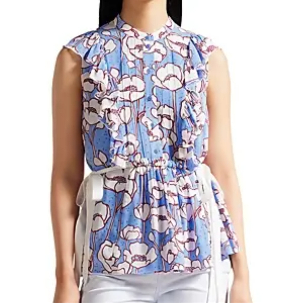 Ted Baker London Blue Floral Sleeveless Blouse